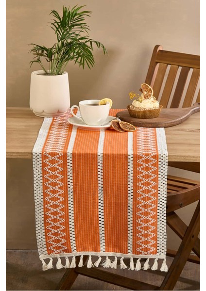 Rustique Turuncu Pamuk Masa Örtüsü Runner 35X145 cm