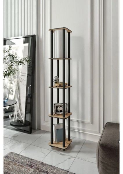 Estantes Kare Dekoratif Raflı Lambader Meşe fiyatları