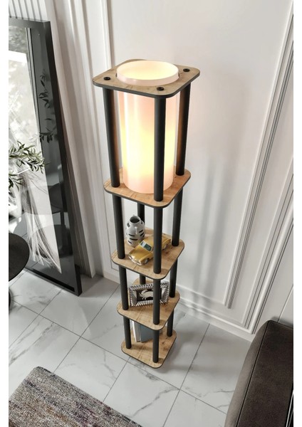 Estantes Kare Dekoratif Raflı Lambader Meşe modelleri