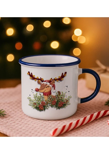 Kişiye Özel Yılbaşı Tasarımlı Lacivert Emaye Kupa Bardak -3, Arkadaşa Hediye, Yeni Yıl Hediyesi