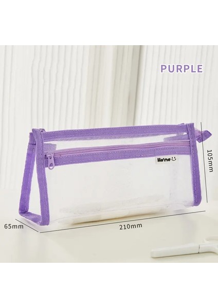 Şeffaf Örgü Kalem Torbası Kalem Kasası Çift Katmanlı Gazlı Bez Depolama Torbası Kırtasiye Ofis Okulu A7453 Renk: Mor (Yurt Dışından)