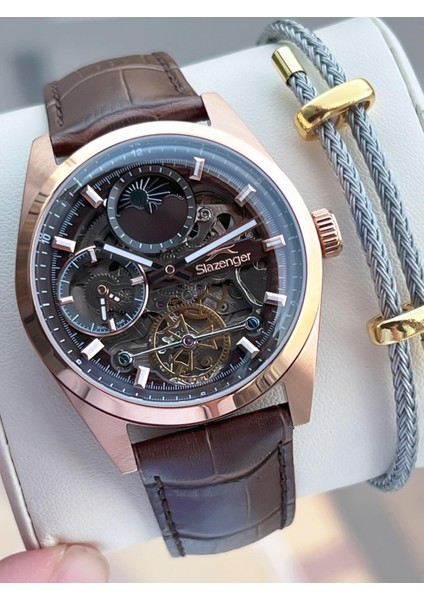 Otomatik Seri Mehtap ve Güneş Kadranlı Italyan Bileklik Hediyeli Erkek Kol Saat ESL.2559.4