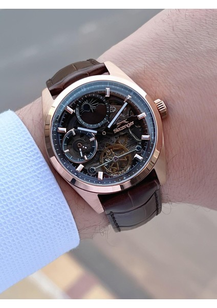 Otomatik Seri Mehtap ve Güneş Kadranlı Italyan Bileklik Hediyeli Erkek Kol Saat ESL.2559.4 modelleri