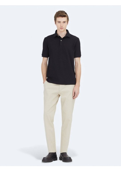 Siyah Düz Polo Yaka Pamuk Karışımlı T-Shirt modelleri