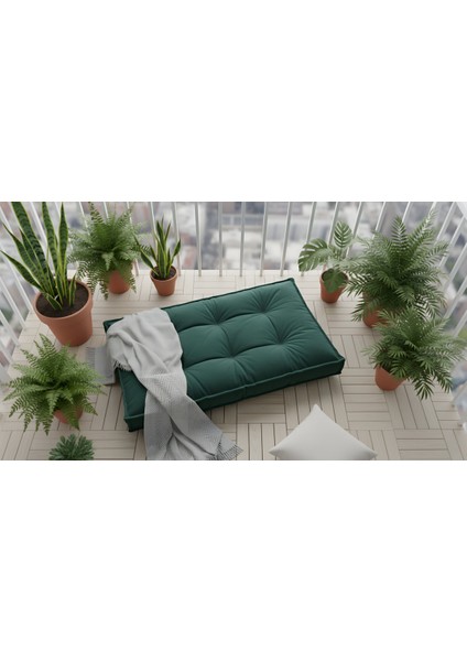 Karmen Büyük Boy Palet Minderi Kalın Yer Minderi 14CM Konforlu Kadife Kumaş Yıkanabilir Koyu Yeşil