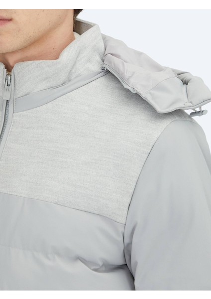 Açık Gri Regular Fit Dik Yaka Casual Dokuma Mont