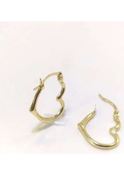 14 Ayar Altın Kalp Desenli Küpe