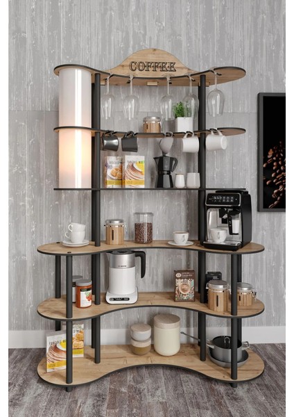 Brew Bliss Kahve Köşesi Lambaderli Raf Meşe fiyatları