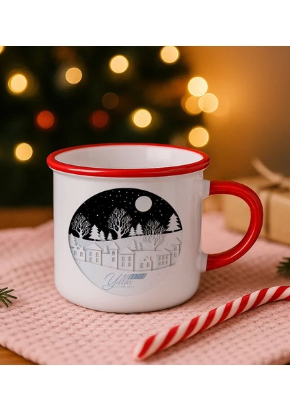 Kişiye Özel Isimli Yılbaşı Tasarımlı Kırmızı Emaye Kupa Bardak -9, Arkadaşa Hediye, Yeni Yıl Hediyesi