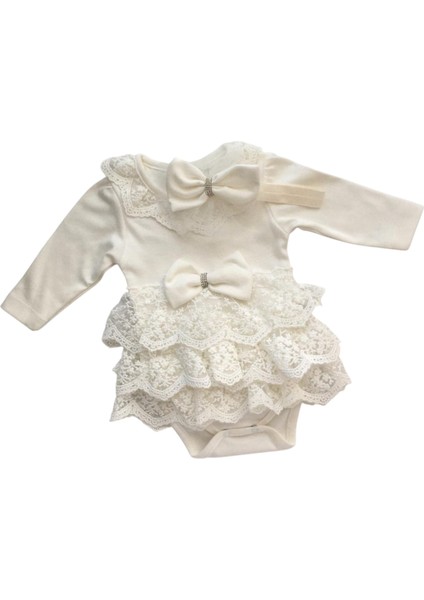 Hoşgeldin Bebek, Yenidoğan Kız Bebek, Dantelli Bady Bandana Triko Battniye, Hediye Seti