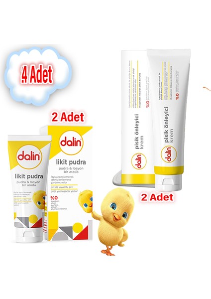 4'lü Set -X2 Adet Pişik Kremi 100 ml ve X2 Adet Likit Pudra 100 ml