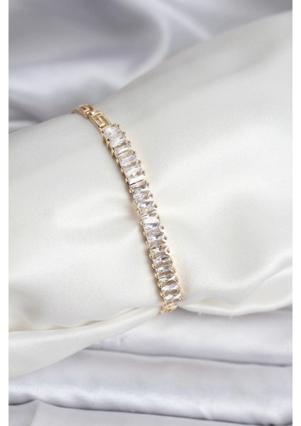 14K Renk Kaplama Zirkon Taşlı Baget cm Kadın Bileklik