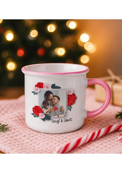 Kişiye Özel Isimli Fotoğraflı Pembe Emaye Kupa Bardak -1, Arkadaşa Hediye, Sevgiliye Hediye