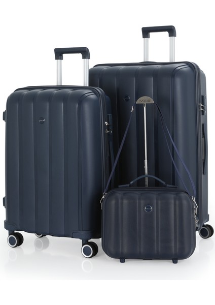 Polipropilen 3'lü Valiz Seti Büyük & Orta & Makyaj V305