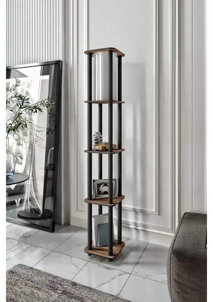 Estantes Kare Dekoratif Raflı Lambader Ceviz fiyatları