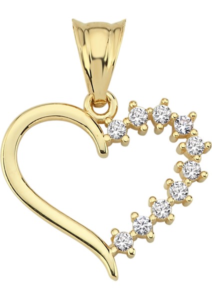Altın Taşlı Zarif Kalp Kolye Ucu