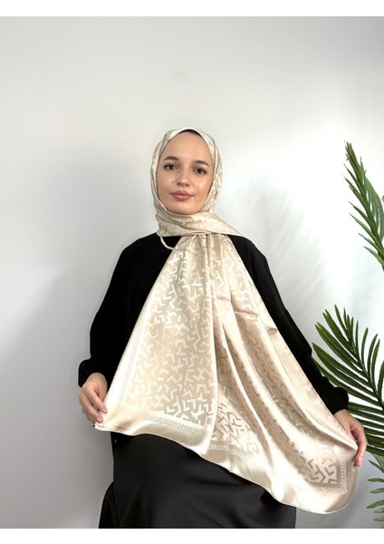 Parlak Jakar Şal Geometrik Desen Bej Renk
