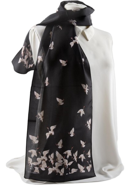 I76 %100 Ipek Leylek Desenli Kadın Fular