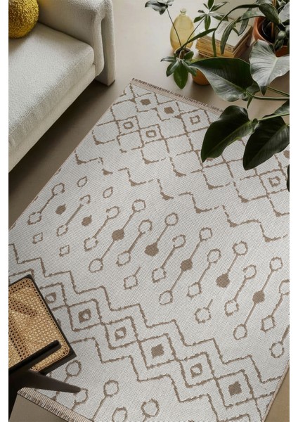 %100 Pamuk Yıkanabilir Modern Halı-Beyaz Kahverengi Kaşık Desenli, Toz Tutmayan Yumuşak Dokulu, Salon-Yatak Odası-Çocuk Odası ,halı,pamuk Halı ,kaşık Desenli Halı ,yıkanabilir Halı , indirimleri