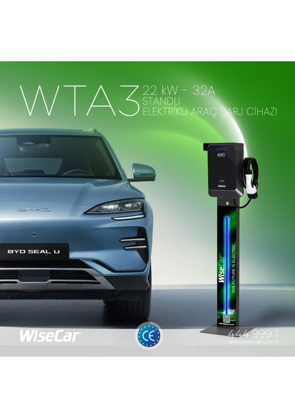 Wta Ledli Standlı - 11 & 22 Kw Elektrikli Araç Şarj Cihazı RFID Kartlı & Ledli Stand, Ev Wallbox Type 2 indirimleri