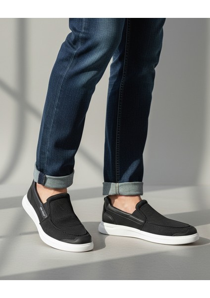 K1182 Memory Foam Erkek Tekstil Siyah Bağcıksız Loafer Ayakkabı