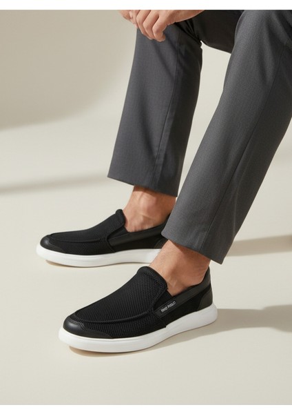K1182 Memory Foam Erkek Tekstil Siyah Bağcıksız Loafer Ayakkabı