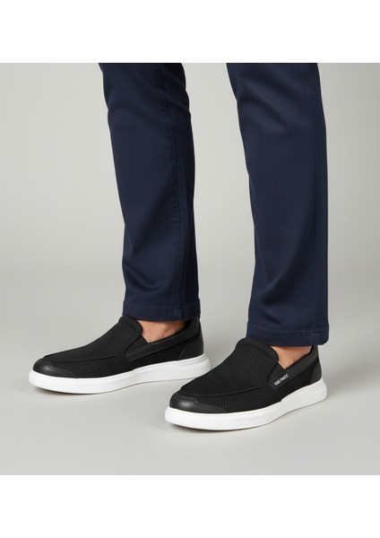 K1182 Memory Foam Erkek Tekstil Siyah Bağcıksız Loafer Ayakkabı