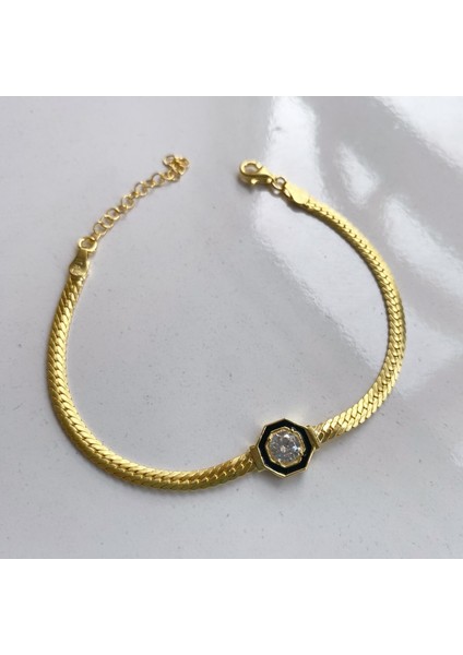 Siyah Mineli Tektaşlı Gümüş Zincir Bileklik fırsatları