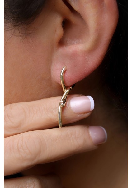 Gold Akasya Dalı Form Kadın Çelik Küpe