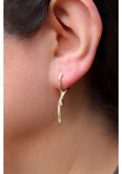 Gold Akasya Dalı Form Kadın Çelik Küpe modelleri