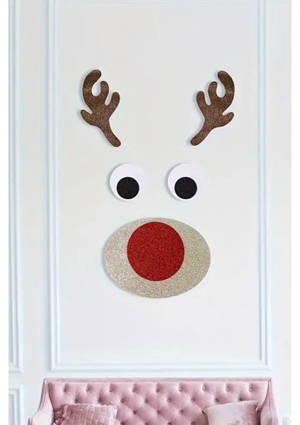 Yılbaşı Simli Eva Geyik Kapı & Duvar Süsü. Renkli ve Parlak, Yapıştırılabilir Boynuzlu Geyik fiyatları