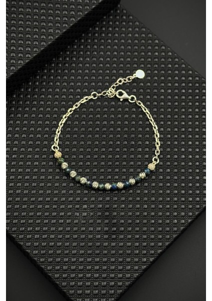 925 Ayar Gümüş ve Afrika Lapis Lazuli Doğal Taşlı Siyah Renk Erkek Bileklik FRJ11990-2090-LY