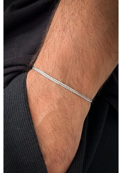 925 Ayar Gümüş Italyan Model Gümüş Renk Erkek Bileklik FRJ12643-3643-A fiyatları