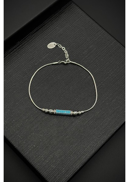 925 Ayar Gümüş Italyan Model Turkuaz Zirkon Taşlı Gümüş Renk Erkek Bileklik FRJ12356-3356-M fiyatları