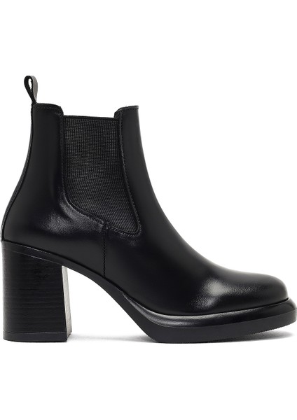 Kadın Siyah Kalın Topuklu Deri Chelsea Bot 25WFD188318