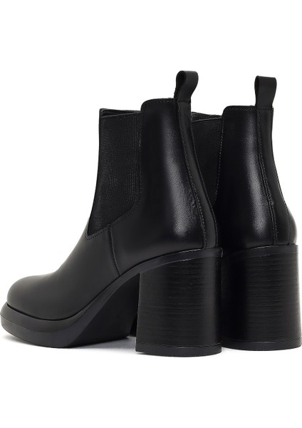 Kadın Siyah Kalın Topuklu Deri Chelsea Bot 25WFD188318
