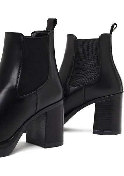 Kadın Siyah Kalın Topuklu Deri Chelsea Bot 25WFD188318