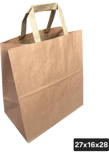 27X16X28 Düz Saplı 70GSM Recycle Kraft Kağıt Poşet/çanta/hediye Poşeti - 100 Adet