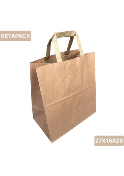 27X16X28 Düz Saplı 70GSM Recycle Kraft Kağıt Poşet/çanta/hediye Poşeti - 100 Adet modelleri