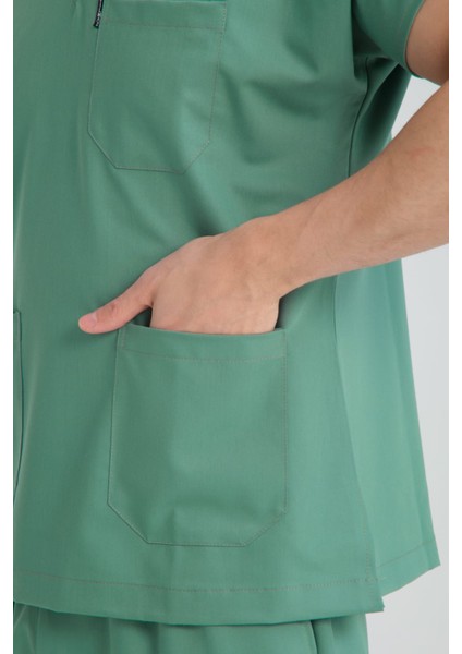 Üniforma V Yaka Çağla Yeşil Unisex Likralı Ütü Istemeyen Doktor Hastane Scrubs Takım fiyatları
