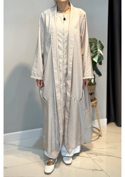 Önü Fermuarlı Şal Yaka Dubai Kap 5860 Bej