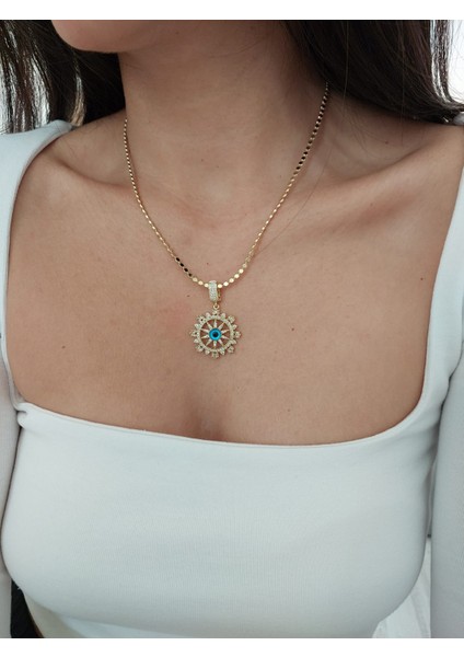 Gold Pul Zincir Zirkon Taşlı Göz Kolye