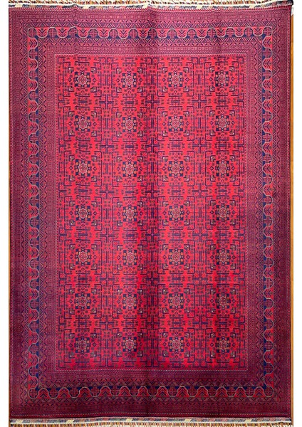 El Dokuma Afgan Halı Yıldız Desenli Bordo Renk 8.5 Metre Kare