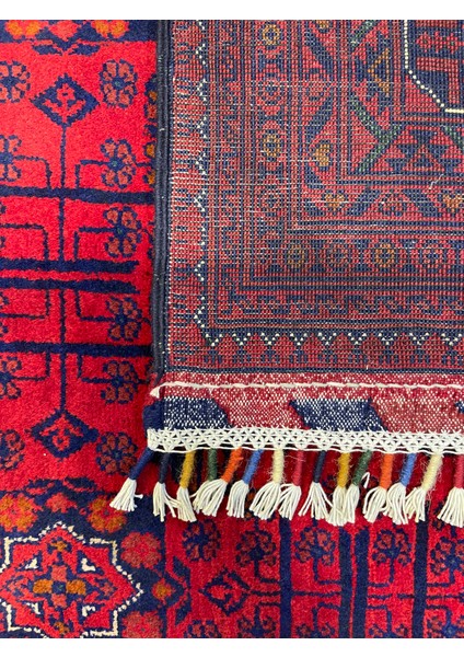 El Dokuma Afgan Halı Yıldız Desenli Bordo Renk 8.5 Metre Kare