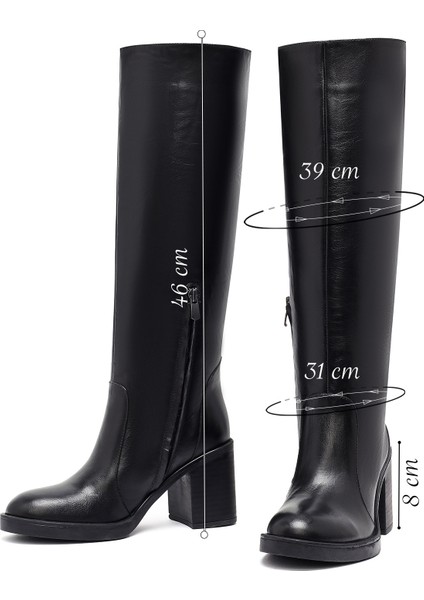 Kadın Siyah Fermuarlı Kalın Topuklu Deri Çizme 25WFD203118 fiyatları