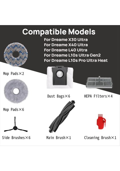 Dreame L10S Ultra GEN2/L40 ULTRA/X30 ULTRA/X40 Ultra Elektrikli Süpürge Aksesuarları Kiti Için Yedek Parçalar (Yurt Dışından) fırsatları