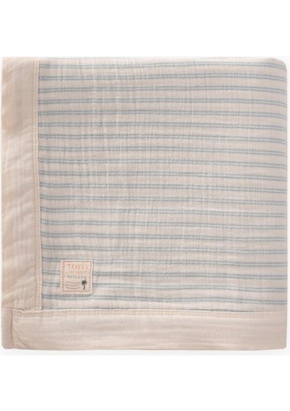 Kalın Biyeli Çift Kat Ham Battaniye 85X90 cm Mavi Çift Çizgili