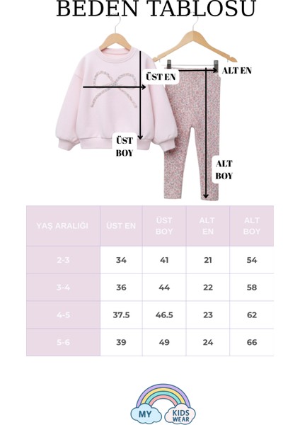 Kız Çocuk Fiyonk Detaylı Çiçek Desenli Tayt 3 Iplik Takım Şardonsuz 2-6 Yaş 12321 indirimleri