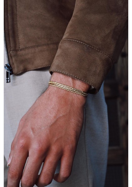 925 Ayar Gümüş Italyan Model Altın Renk Erkek Bileklik Set FRJ12357-3357-G fiyatları