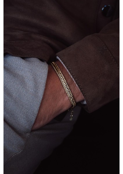 925 Ayar Gümüş Italyan Model Altın Renk Erkek Bileklik Set FRJ12357-3357-G modelleri